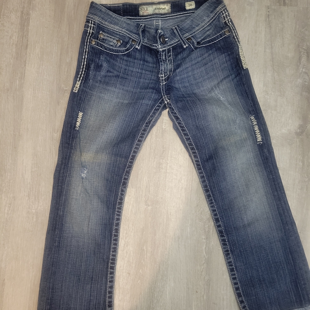 BKE Stylish Blue Women's Distressed Capris